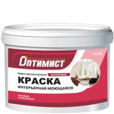 W206, ОПТИМИСТ Краска в/д интерьерная моющаяся, акриловая, матовая, супербелая, 14кг.